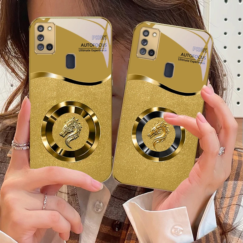 خاتم ذهبي رائع لهاتف سامسونج A 31 32 A33 A34 35 14 A15 13 16 25 26 50 52 53 54 55 56 70 71 72 73 حافظة هاتف زجاجية ذهبية
