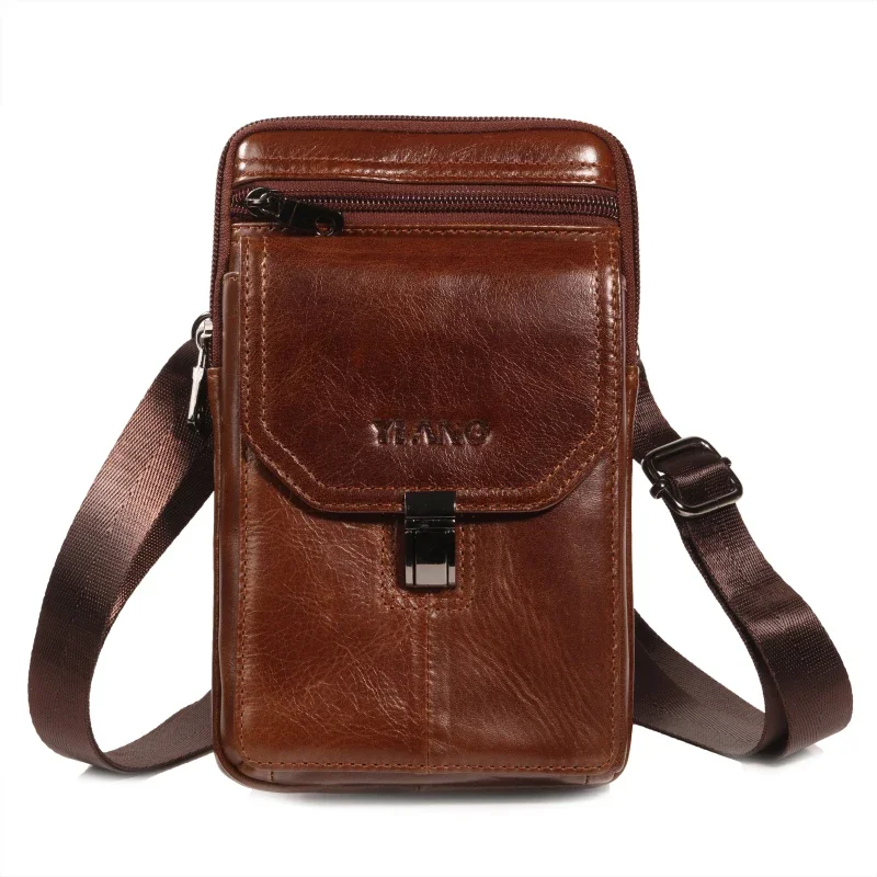 

Men Mini Cross Body Shoulder Belt Hook Bag Genuine Leather Mobile Cell Phone Case Real Cowhide Male Bag Hip Bum Waist Fanny Pack