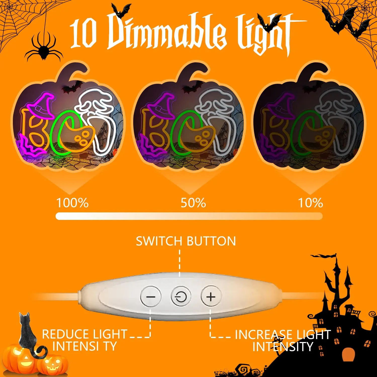 Halloween Boo Ghost Face Neon Sign voor Wall Decor Bat Witch Hat Ghost Neon Light voor Window Halloween Party Man Cave Game Room