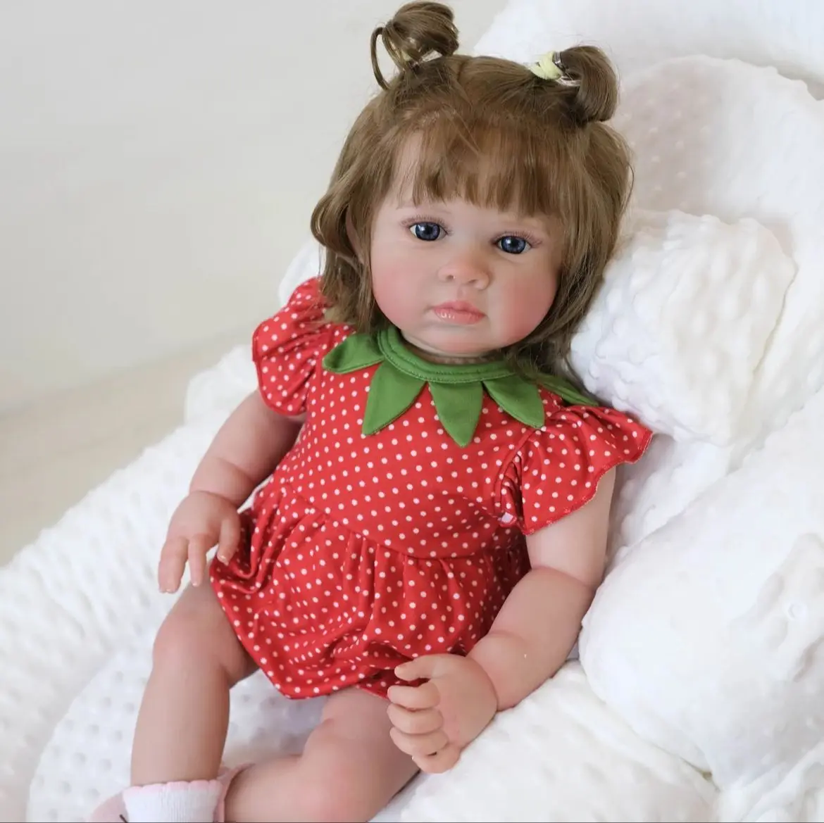 21" Realistic Reborn Baby Doll in Strawberry Dress - Lifelike Newborn with Soft Skin & Visible Veins for a Cuddly Companion