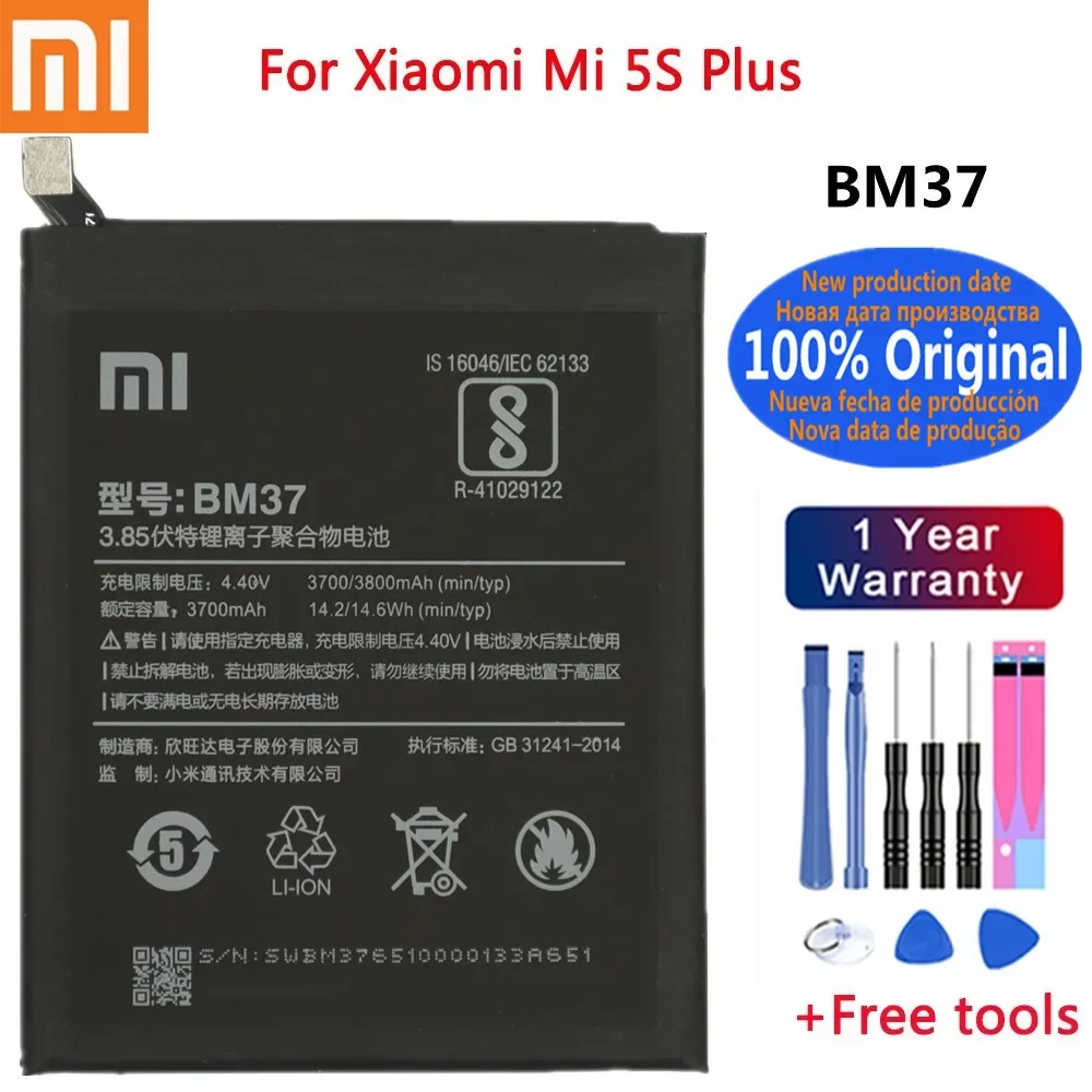 

New xiao mi Original Battery BM37 3800mAh for Xiaomi 5S Plus MI5S MI 5S Plus 5SPlus Mobile Phone Battery Bateria Deliver Fast