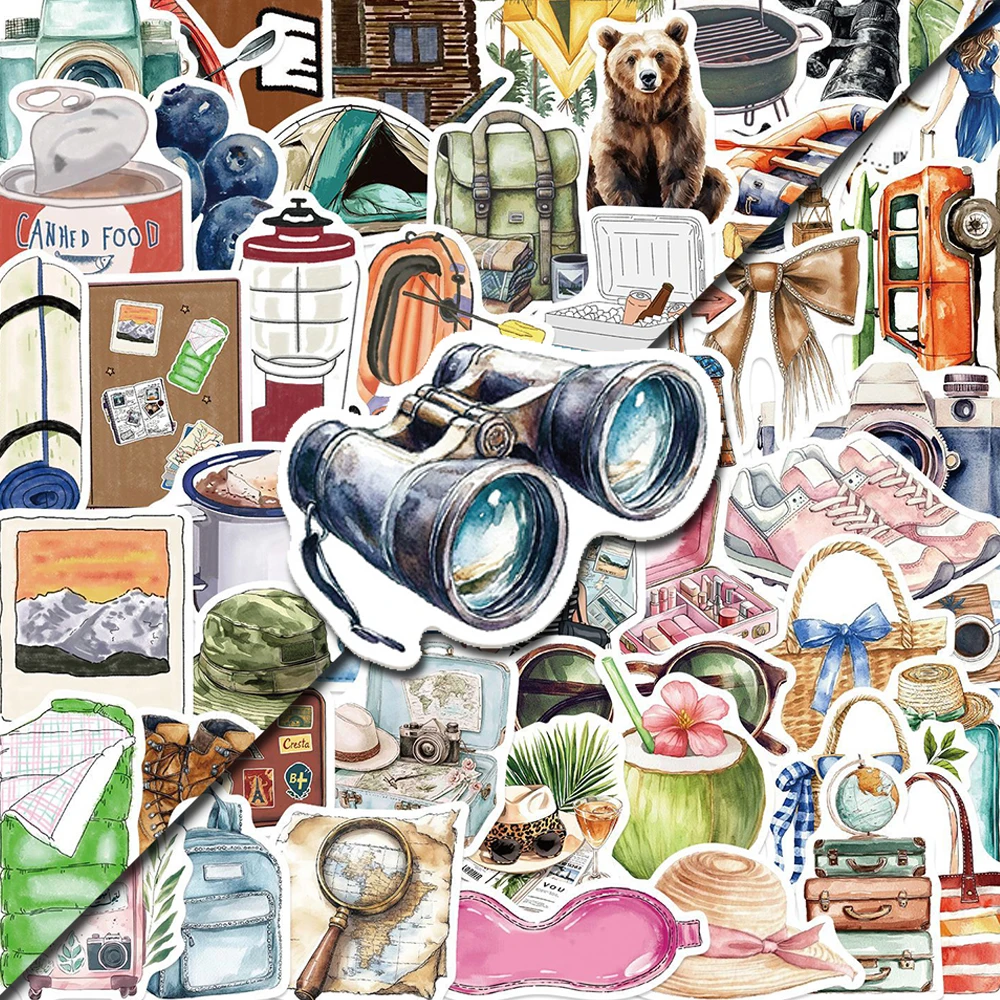 

10/30/50/100pcs Vintage Watercolor Travel Cartoon Stickers Outdoor Vacation Decals for Notebook Laptop DIY Aesthetic Sticker Toy