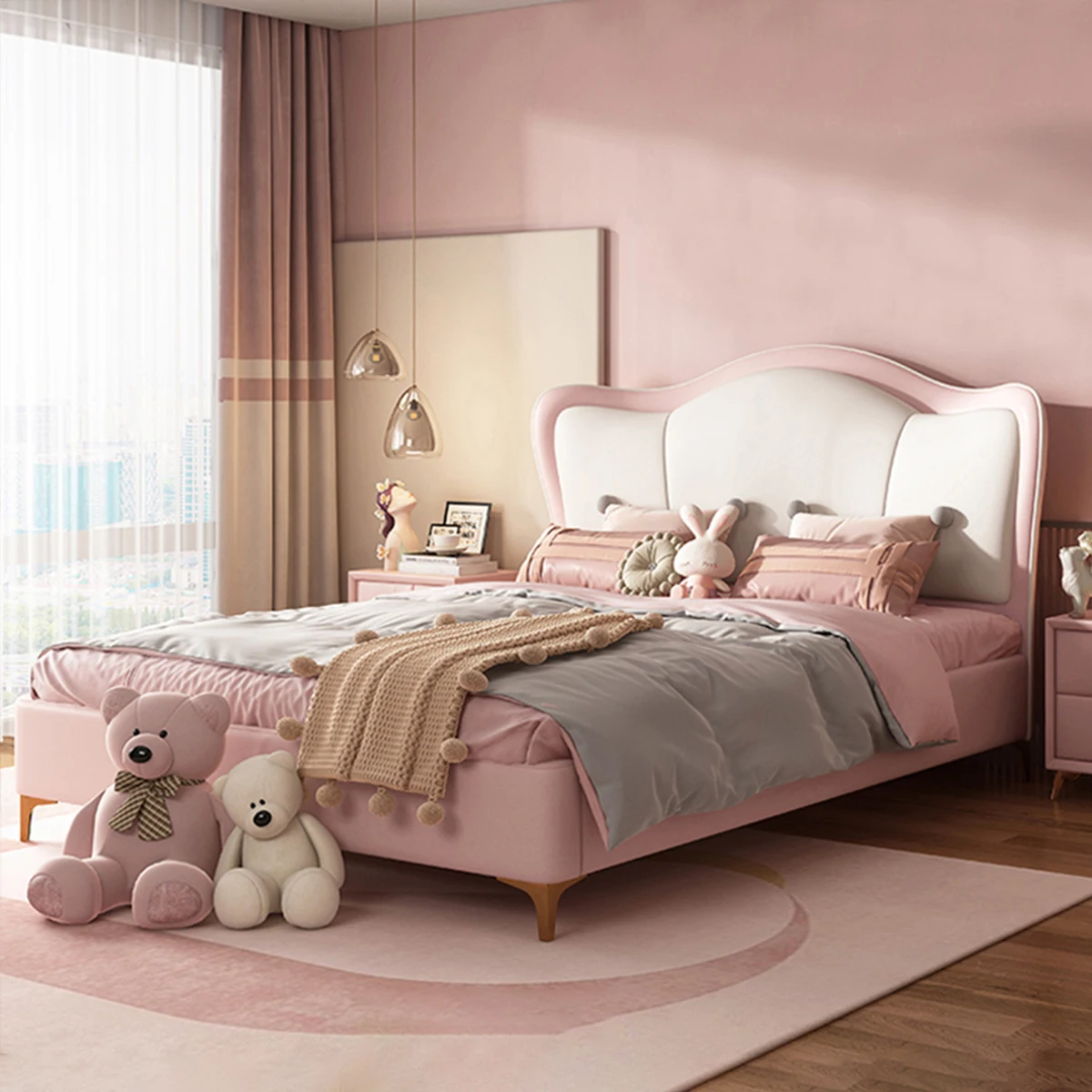 High End Wholesale Princess Bed Modern Leather Children's Bed for Kids Simple Design Upholstered Children's Bed with Storage
