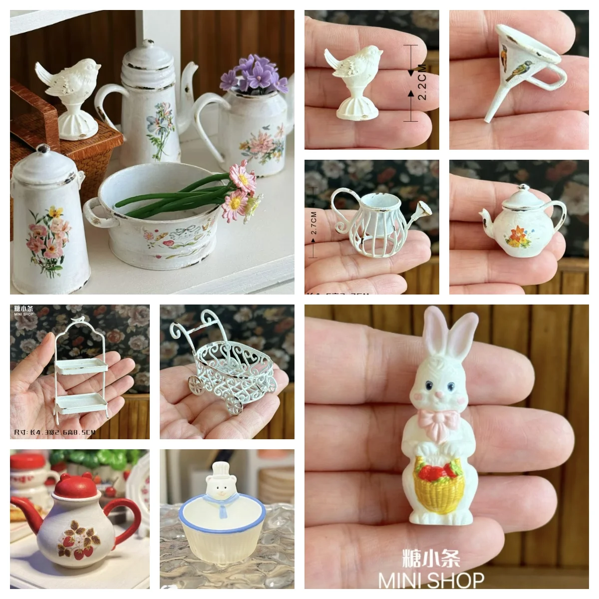 Conjunto de Ferramentas de Jardim e Cozinha em Miniatura para Casa de Bonecas 1/12, com Suporte de Ferro, Gaiola de Pássaros e Vaso de Flores, Móveis de Simulação DIY, Presente, Promoção Quente