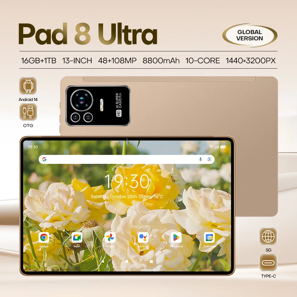 

Original pad8ultra10.1 inch 16+1TB dual card 5G call octa-core Android system 13 can be separately purchased Bluetooth headset