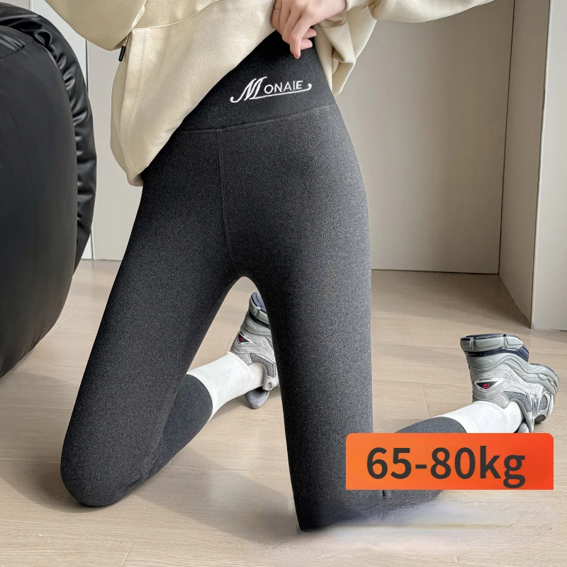 Leggings de caxemira de inverno feminino sólido quente leggings cintura alta magro calças elásticas tamanho grande adicionando veludo e espessamento calças