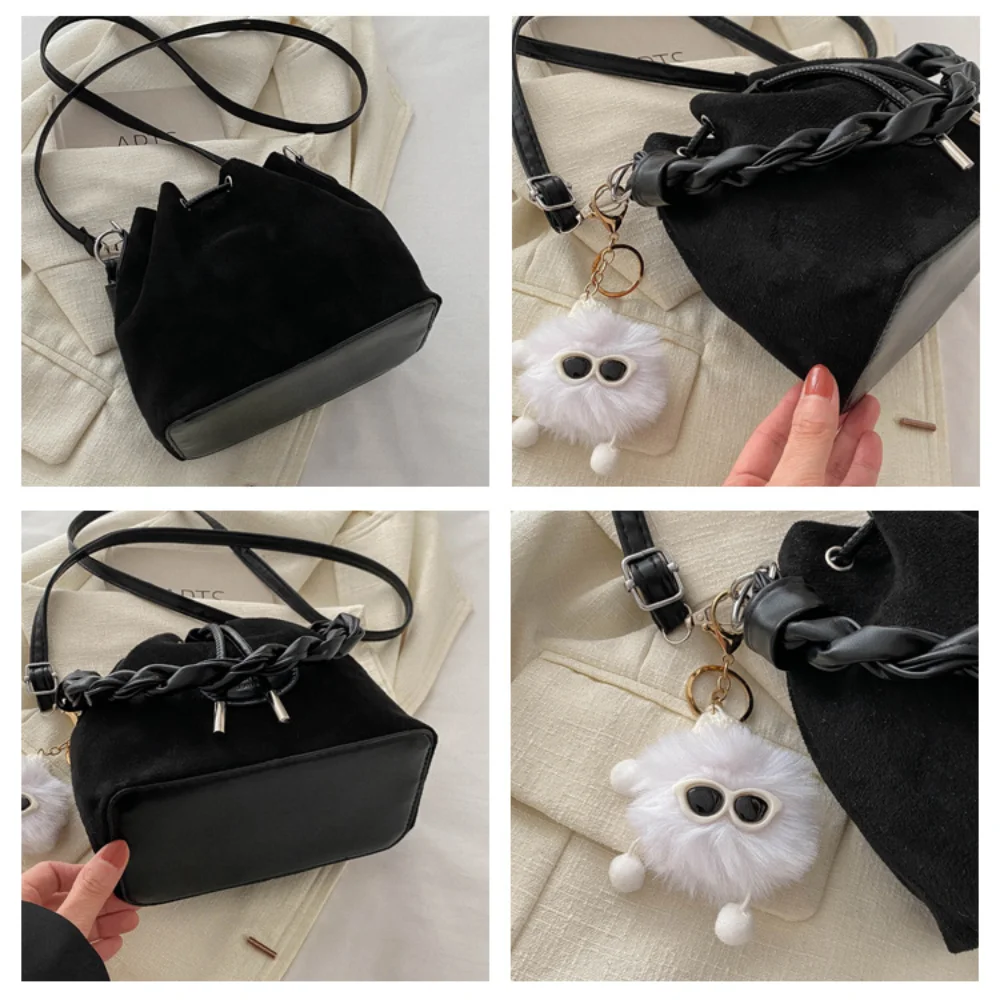 Faux Suede Crossbody Bags High Quality Pleated Drawstring Magnetic Button Bucket Bag Beach Bag