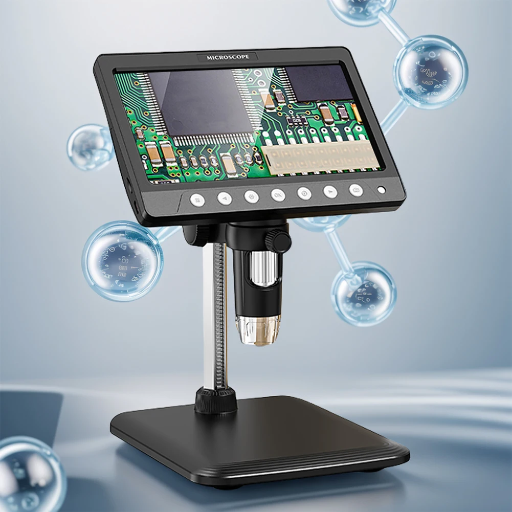 Microscopio Digital IPS de 7 pulgadas, microscopio electrónico con aumento de 1200X, luz ajustable de 8LED, endoscopio electrónico con aumento HD