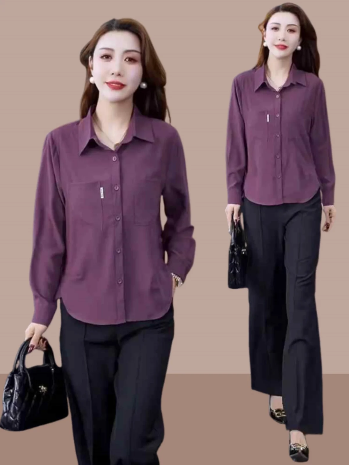 

Slimming Trendy Women's Cardigan Shirt Spring Autumn Belly Covering Fashionable Long Sleeve Collar Button down Casual Wear