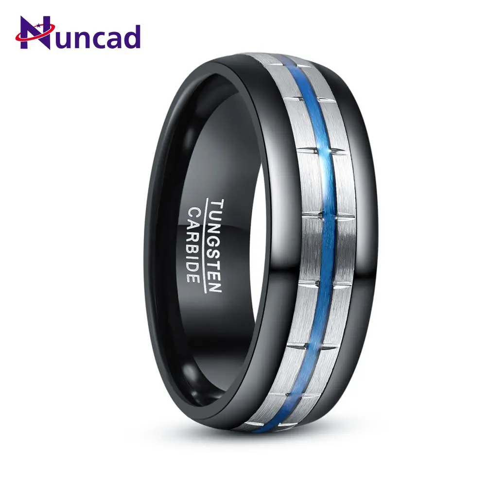 

Nuncad 8mm Tungsten Carbide Steel Ring Dome Polishing Black Lassa Blue Groove Ring for Men Wedding Bands Jewelry Gift Wholesale