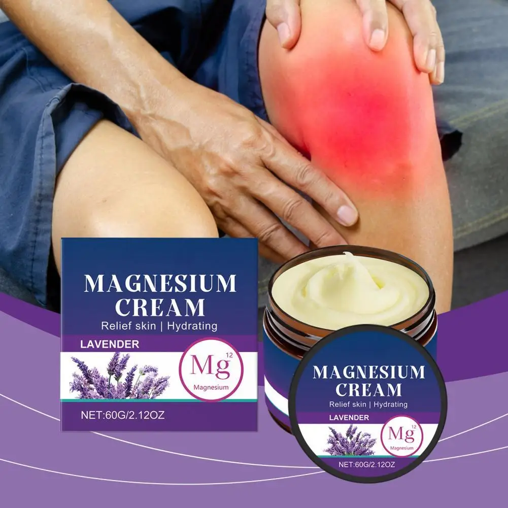 Lotion pour le corps au magnésium, crème sans OGM, soulage les douleurs musculaires, lisse et adoucit la peau pour une meilleure qualité du sommeil, relaxation de l'anxiété, 60g