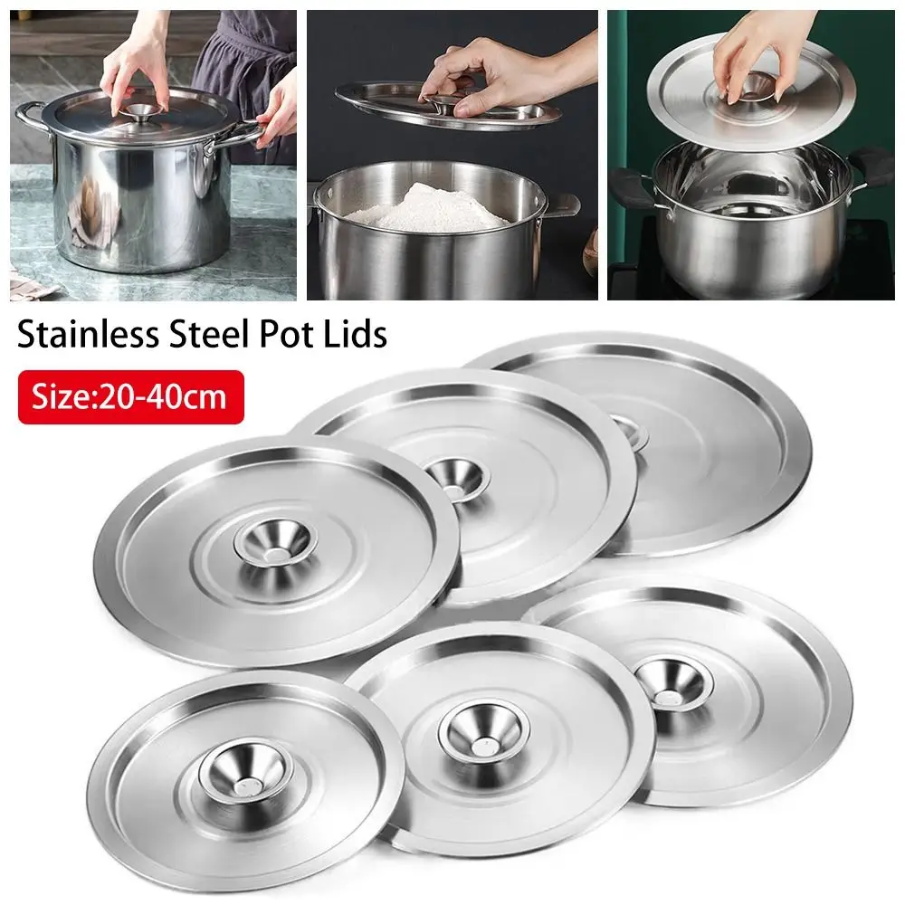 Tampas de Panela de Aço Inoxidável de 20-40cm, Tampa Universal Reutilizável para Panela, Tampa de Metal para Tigela, Utensílios de Cozinha para Restaurantes