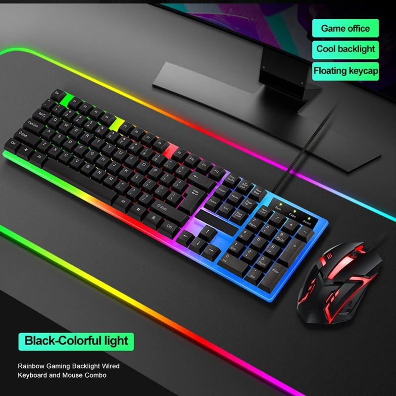 

Комплект клавиатуры и мыши T230, проводные игровые компьютерные аксессуары с LED RGB-подсветкой, бесшумная USB-клавиатура для ноутбука, английская раскладка