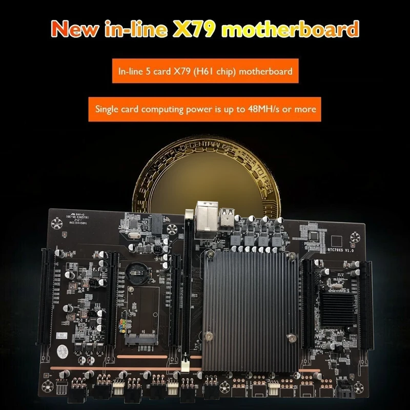 X79 H61 BTC Mining Motherboard LGA 2011 DDR3 Supports 32G 60Mm Pitch Support RTX3060 3080 Graphics Card For BTC Miner