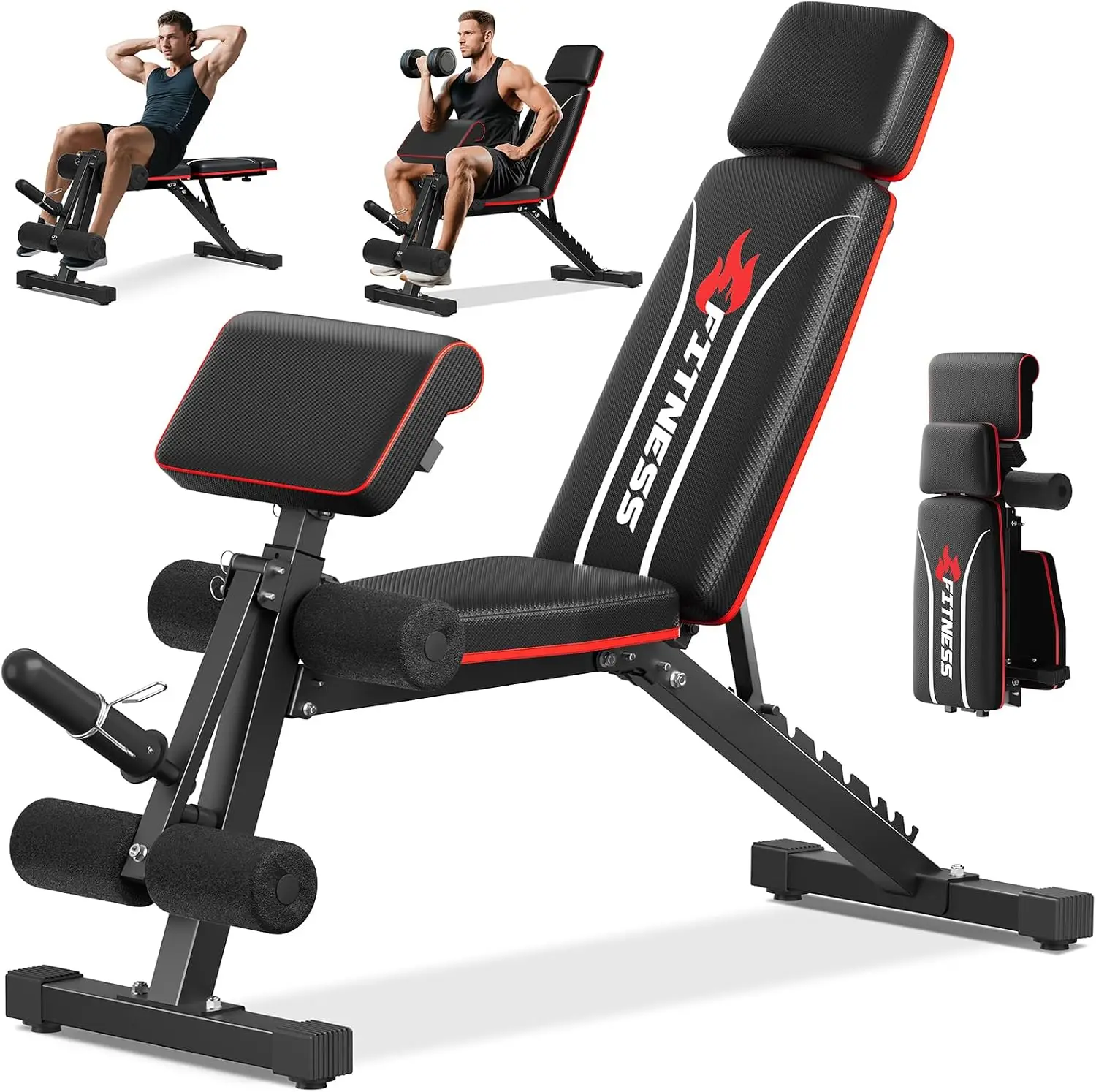 Foldable Adjustable Weight Bench with Leg Extension & Preacher Pad, 900LBS Capacity, Space-Saving for Home Gym