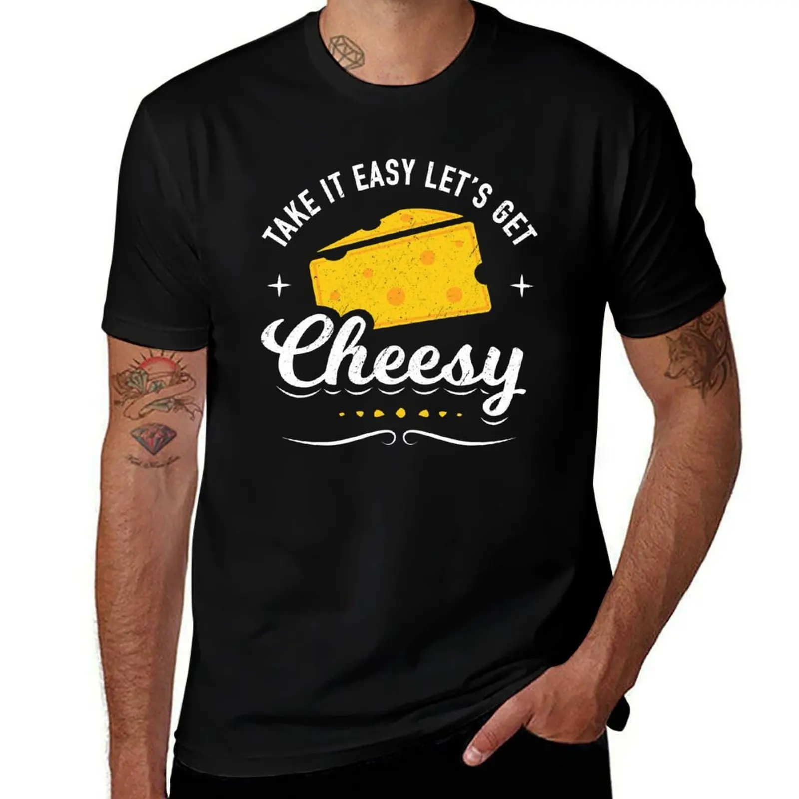 

Подарок для любителей сыра - футболка Take it Easy Let's Get Cheesy, мужские дизайнерские футболки для мужчин, винтажная футболка с графикой