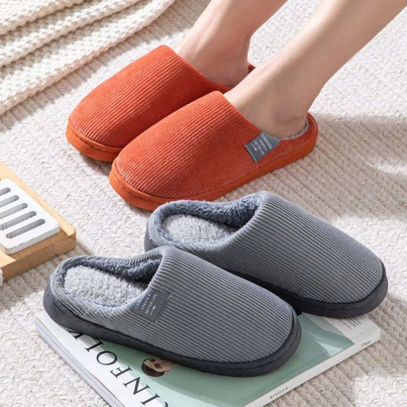 Women's Men's Casual Thick Soft Bottom Home Slippers Household Plush Slippers Anti-slip Thermal Slippers Indoor Winter Flats