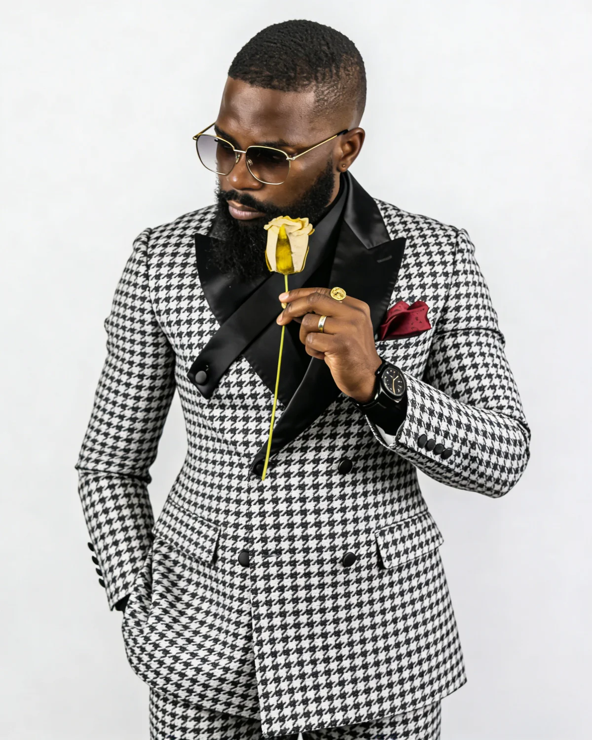 Wedding Suits For Men 2026 Latest Design Houndstooth Double Breasted Mens Suit 2 Piece Slim Fit Male Business Blazers Set