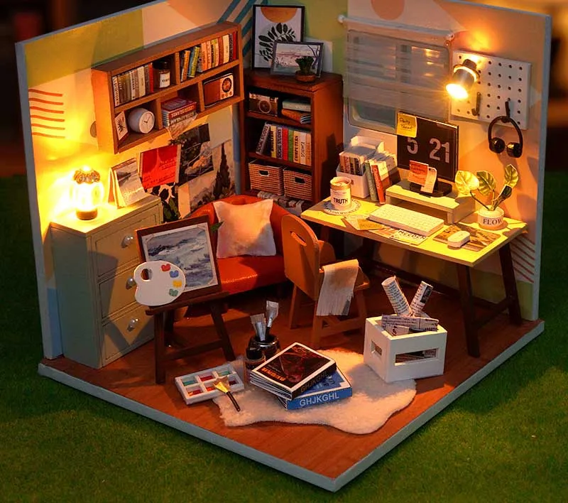 DIY Puppenhaus Holz-Miniatur-Set mit Möbelset Handgefertigtes Modell-Bausatz Spielzeug-Geschenkbox für Geburtstage – Detail 10