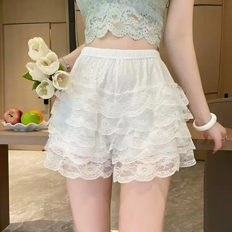 Women No Roll Lace Safety Shorts Elastic Waist Anti-exposure Bloomers Summer Loose Home Sleep Casual Shorts view 6