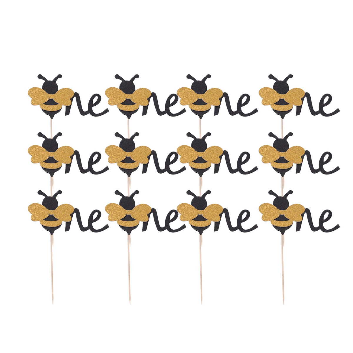

12 Pcs Cake Topper for Kids Birthday Bee Theme Cupcake Picks Wedding Restaurant Use Safe Paper Material