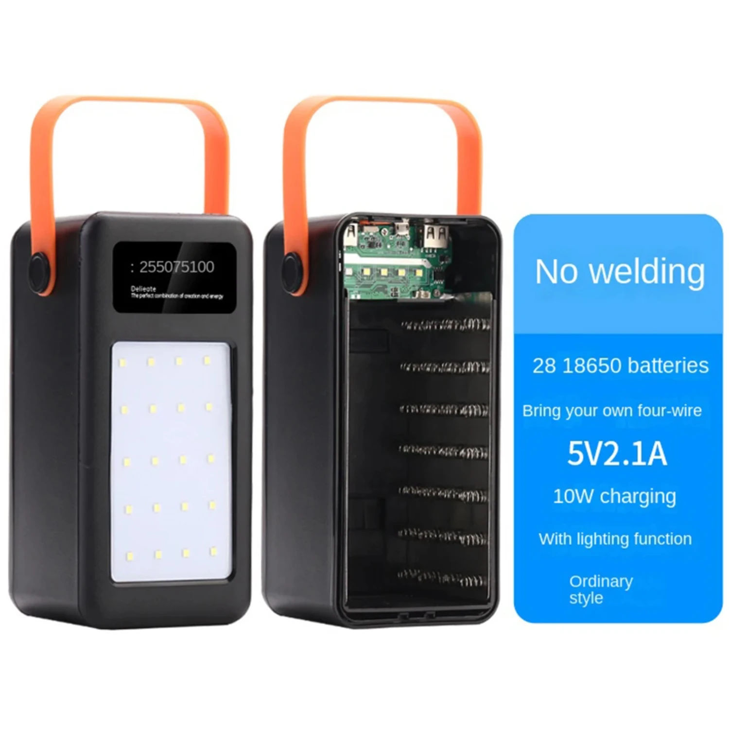 Efficient Fast DIY Power Bank Case with Quick Charge 3.0 and PD USB for Speedy Charging. Seamless 28 x 18650 Battery Holder Box