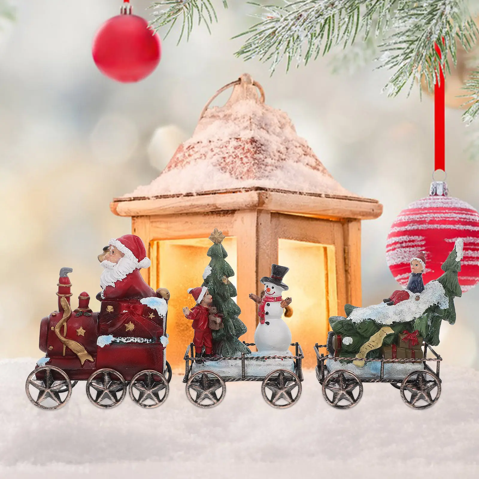 3Pcs Christmas Resin Train Set Desktop Decoration Xmas Party Supplies Christmas Tabletop Ornament Holiday Decor