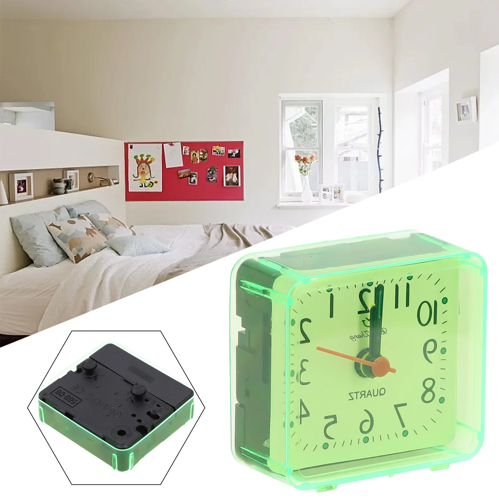 PVC Bedside Small Alarm Clock Quartz Battery Operated Wake Up With Beeping Sound 6.2x3x5.9cm (battery Not Included)