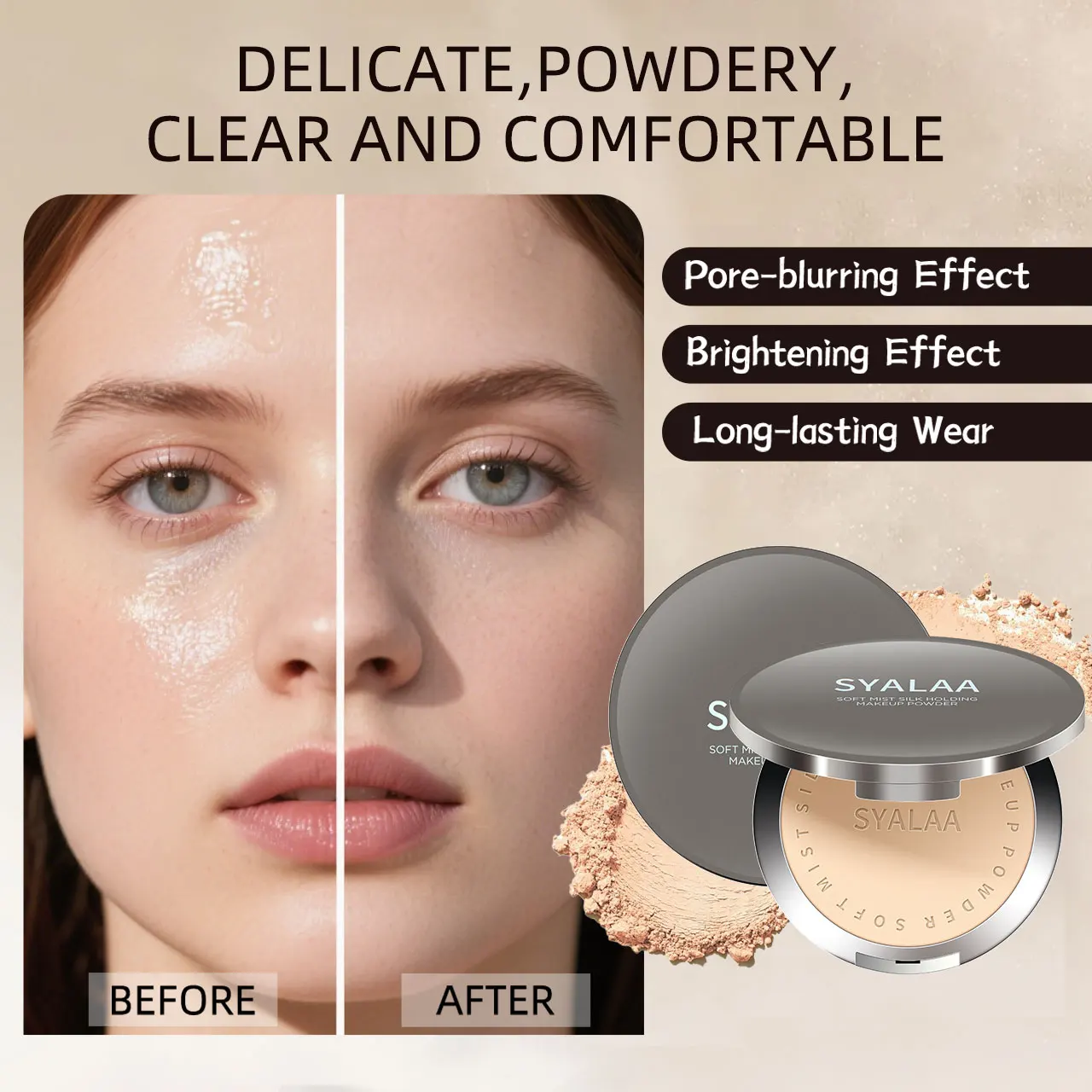 SYALAA Face Makeup Translucent Setting Powder Compact for Natural Look Long-lasting Flawless Finish