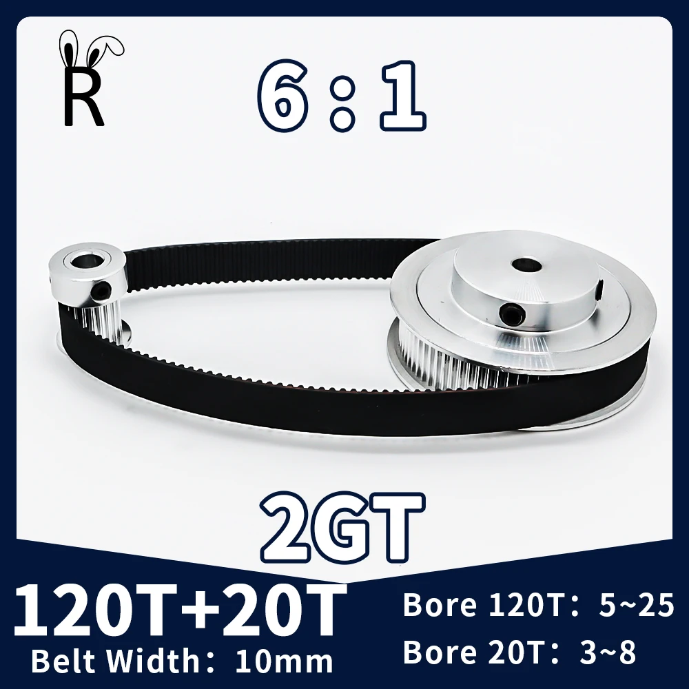 

120Teeth 20Teeth 2GT Pulley Set Belt Width 10mm Belt Pulleys Reduction 6:1 Timing Pulley Kit 120T 20T GT2 Synchronous Wheels Set