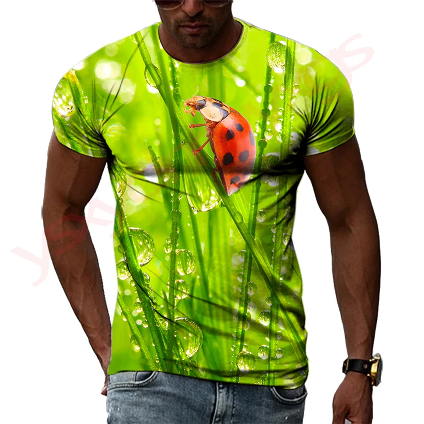 Ladybug Drop Beautiful Background New Men's And Women's T-Shirts 3D Print HD Pattern Hip Hop Round Neck Tees Short Sleeve Tops