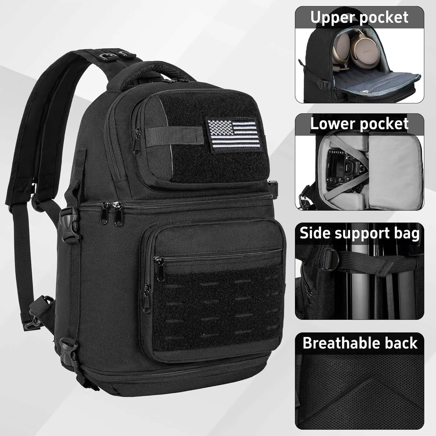 حقيبة حبال للكاميرا مع حامل ثلاثي القوائم، حقيبة ظهر للكاميرا DSLR/SLR/بدون مرآة لكاميرات Canon/Nikon/Sony/Fuji/Gopro #6