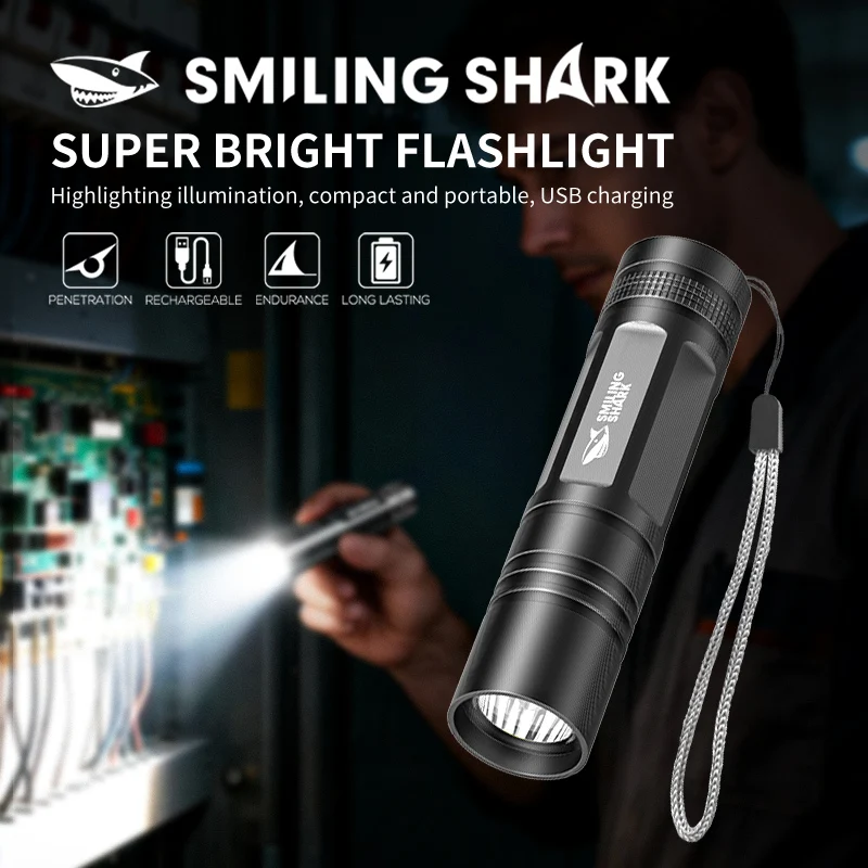 SMILING SHARK Mini Flashlight Rechargeable LED Small Torch Light 3Mode Pocket Light Small  Convenient  SD5004