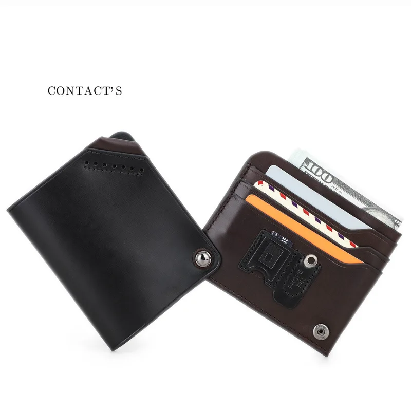 New British Style Head Layer Cowhide Bag Clip Multiple Small Card Positions Coin Purse Holder Male Genuine Leather Wallet Female