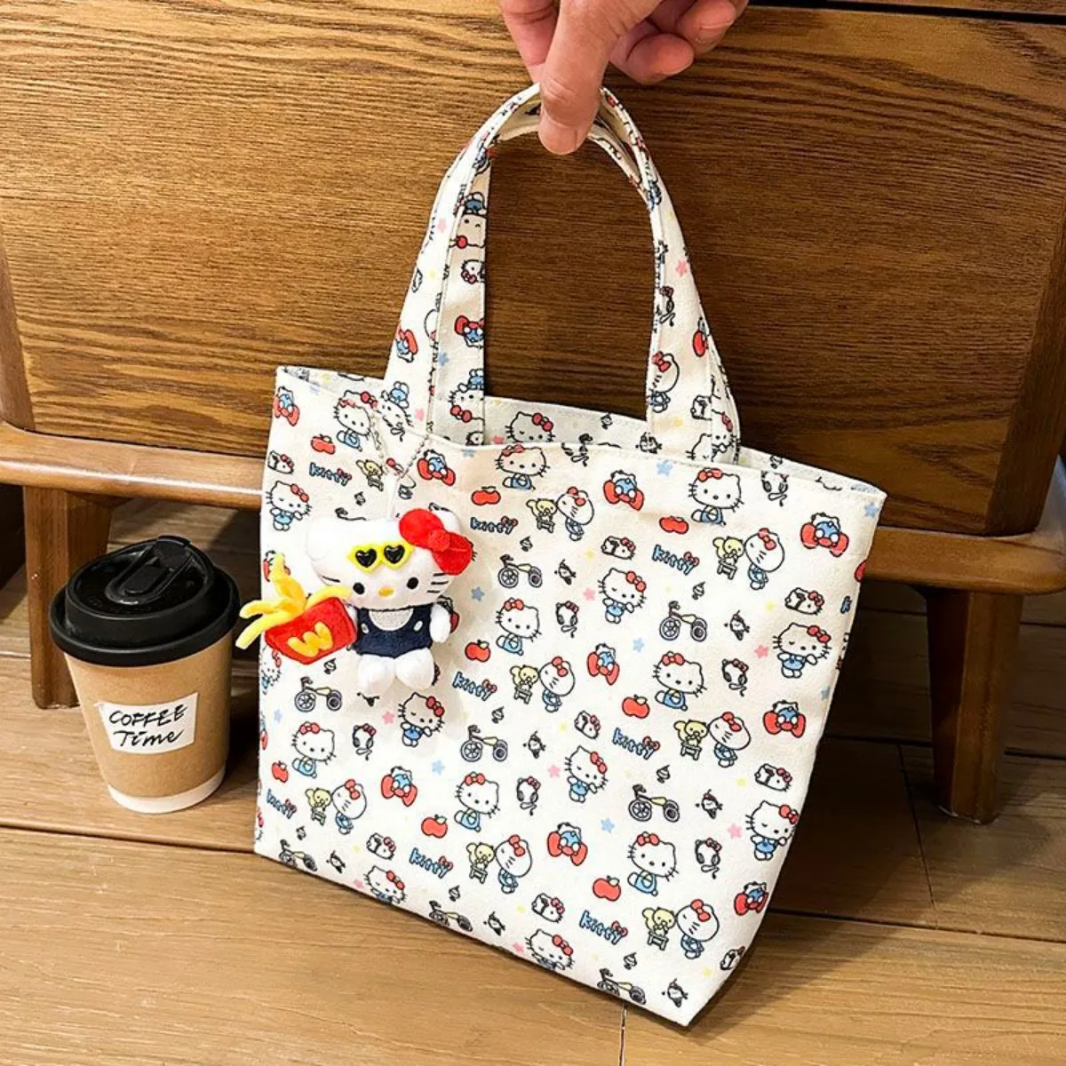 Hello Kitty Canvas Bag Miniso Tote Bag Fashion Kawaii Cartoon Versatile Large Capacity Portable Shoulder Handbag Travel Storage