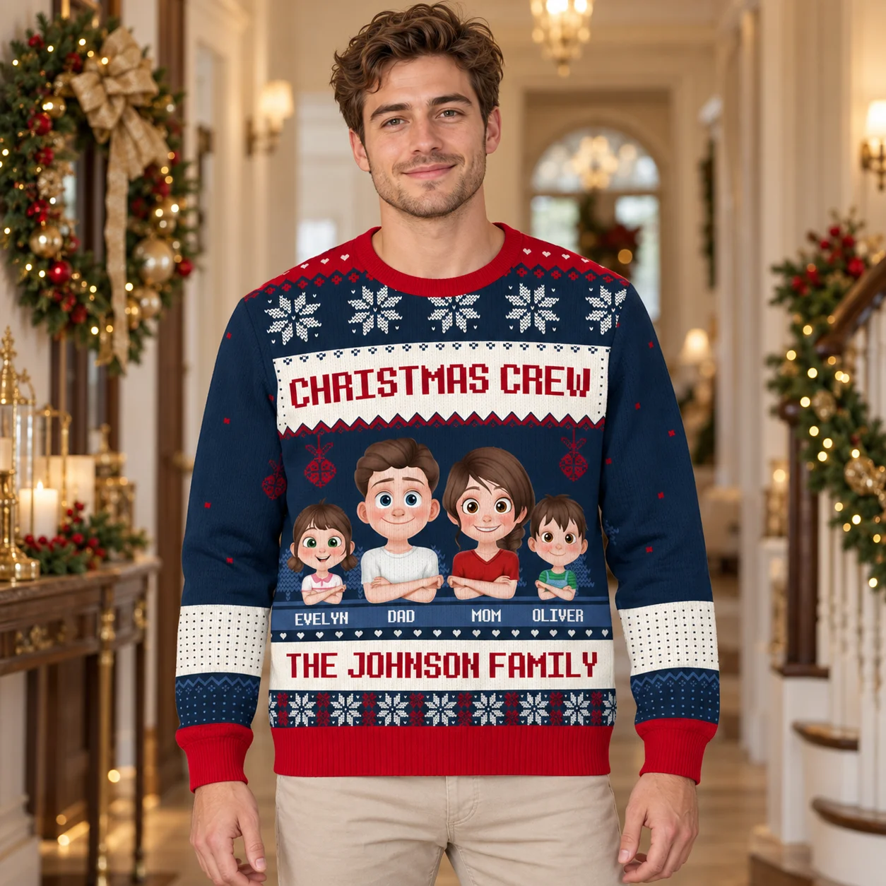 DIY Matching Family Name Holiday Sweaters Ugly Christmas Sweater Personal Text Crewneck Sweatshirts for Christmas Gatherings