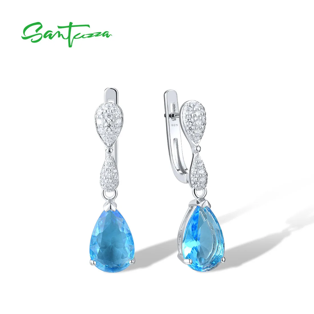 SANTUZZA Silver Drop Earrings 925 Sterling Silver for Women Magic Colorful stone White Cubic Zirconia Fashion Jewelry