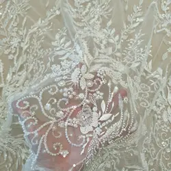 DIY Fabric with Beads and Sequins, Floral Wedding Dress, Luxury, High Quality, Width 135cm, Sold by Yard