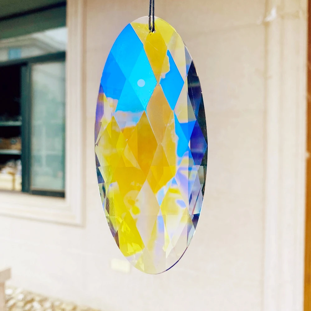 120mm Brilliant Oval Rainbow Crystal Hanging Chandelier Accessory Prism Pendant Sun Catcher Making Supplies Wedding Centerpiece