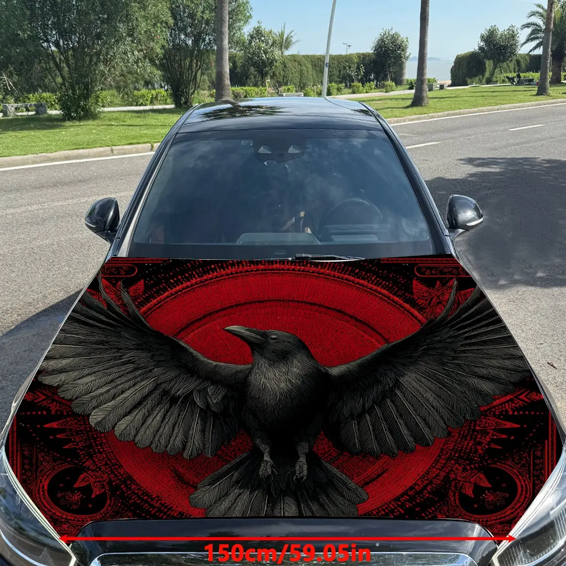 Car Decals Raven with a Striking, Red - Centric Artistic Style, Showcasing a Dynamic Mid - Flight Pose Car Hood Sticker, Waterpr