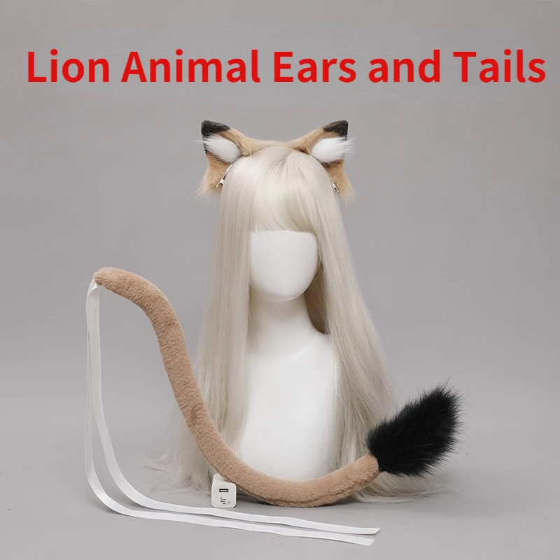 

Lion Animal Ears and Tails Realistic Pure Handmade Headdress Hairpin Cosplay Costume JK Performance Suit