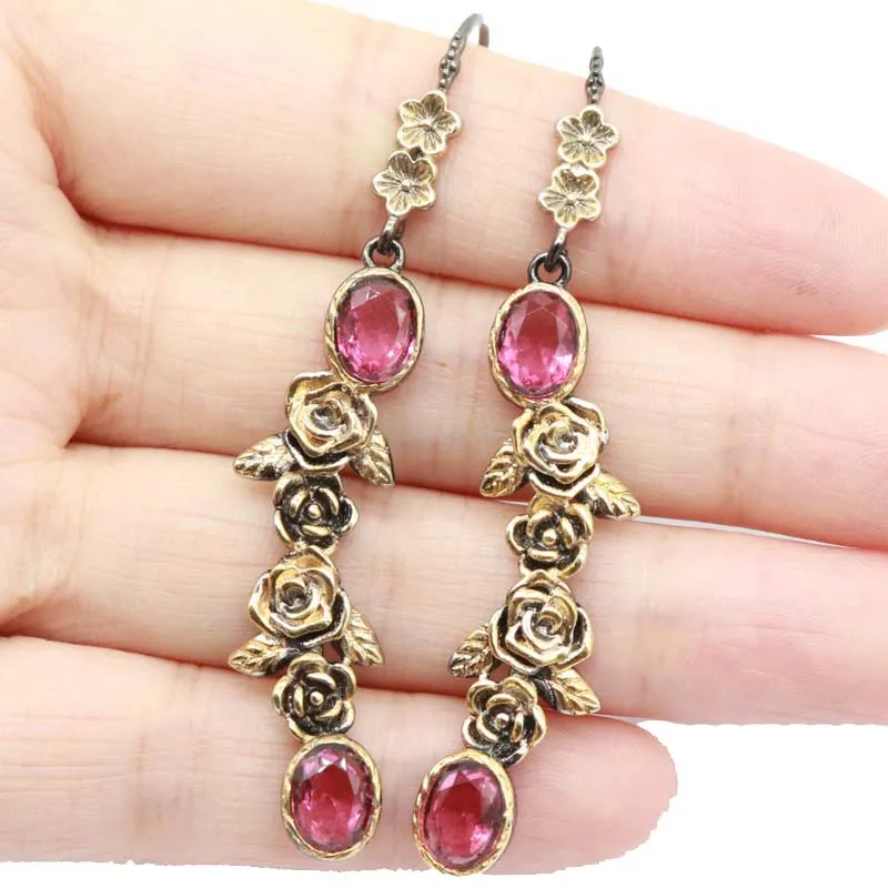

Buy 5 Get 1 Free 60x12mm Flowers Shape Blue Aquamarine Pink Tourmaline Purple Spinel Women Present Black Gold Silver Earrings