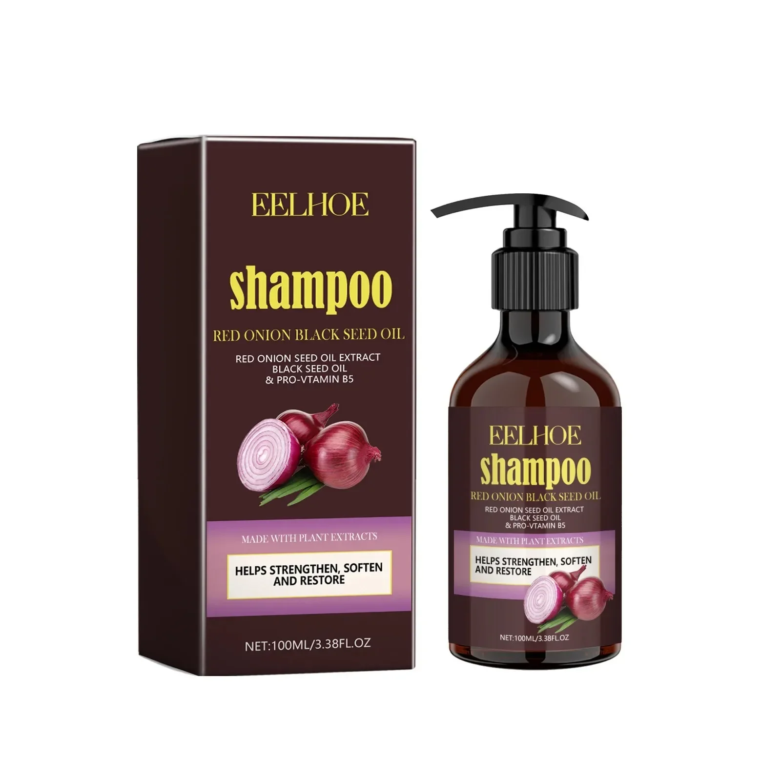 Eelmangez-Shampoing à base d'oignon rouge noir, huile de soins capillaires, nettoyage du cuir chevelu, étiquettes de remarquage