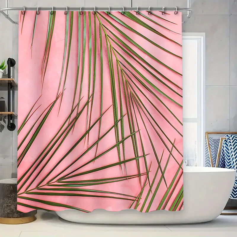 

Занавеска для душа с тропическими пальмовыми листьями, розовая, зеленая, ботанический дизайн, водонепроницаемый тканевый декор для современных ванных комнат, полный крючок