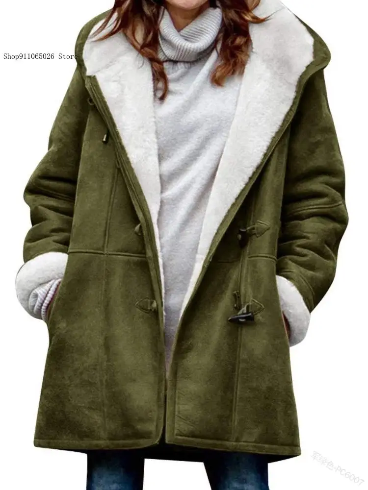 Women\'s Autumn and Winter Long-Sleeved Casual Hooded Jacket Warm Loose Fleece-Lined Fashion