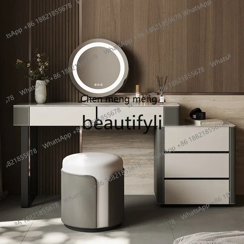D178  Saddle skin rock slab dresser bedroom modern simple solid wood storage, TV cabinet makeup table integrated