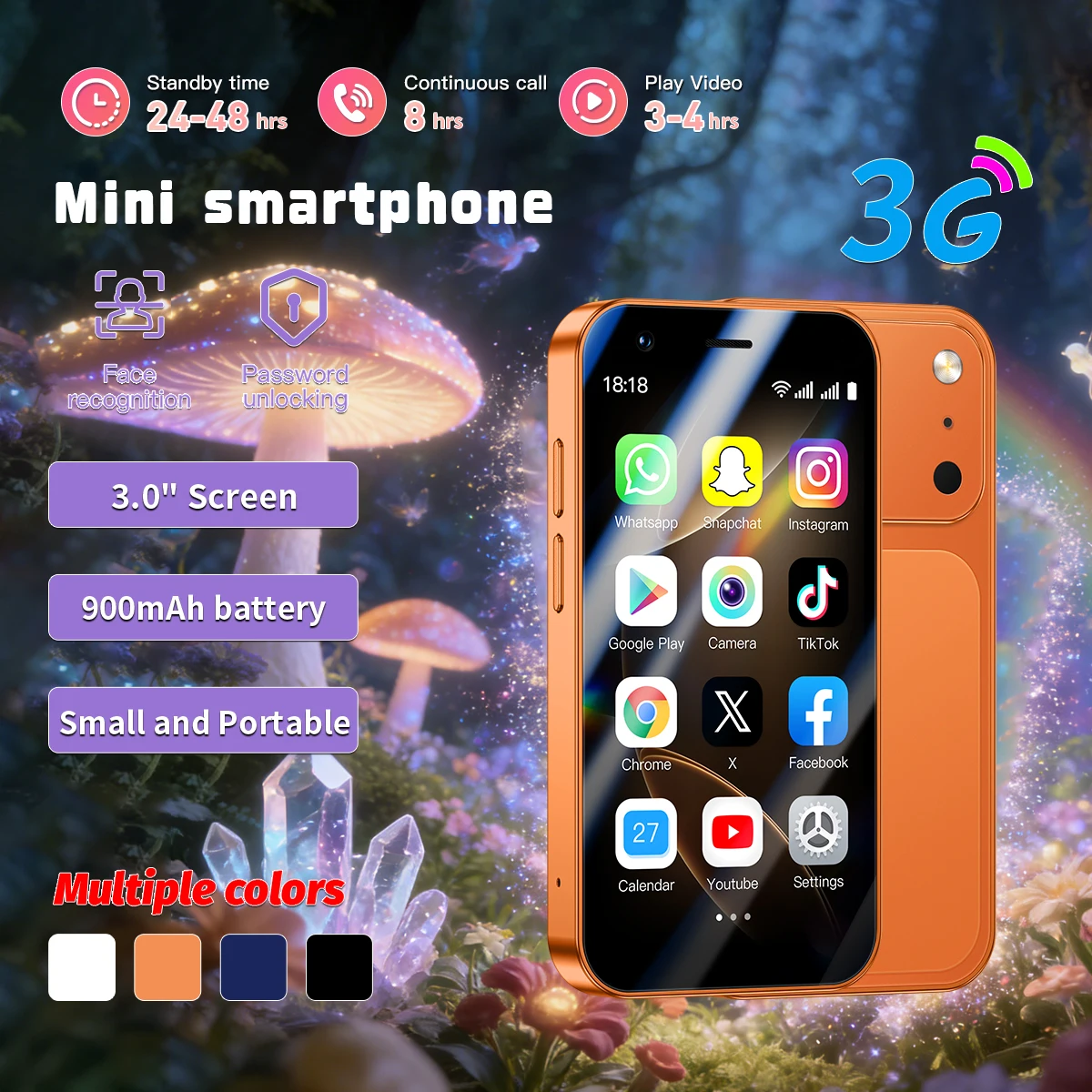 A17mini smartphone, 3.0-inch screen, Android 8.1 system, supports Play Store, dual SIM standby, and 3G network