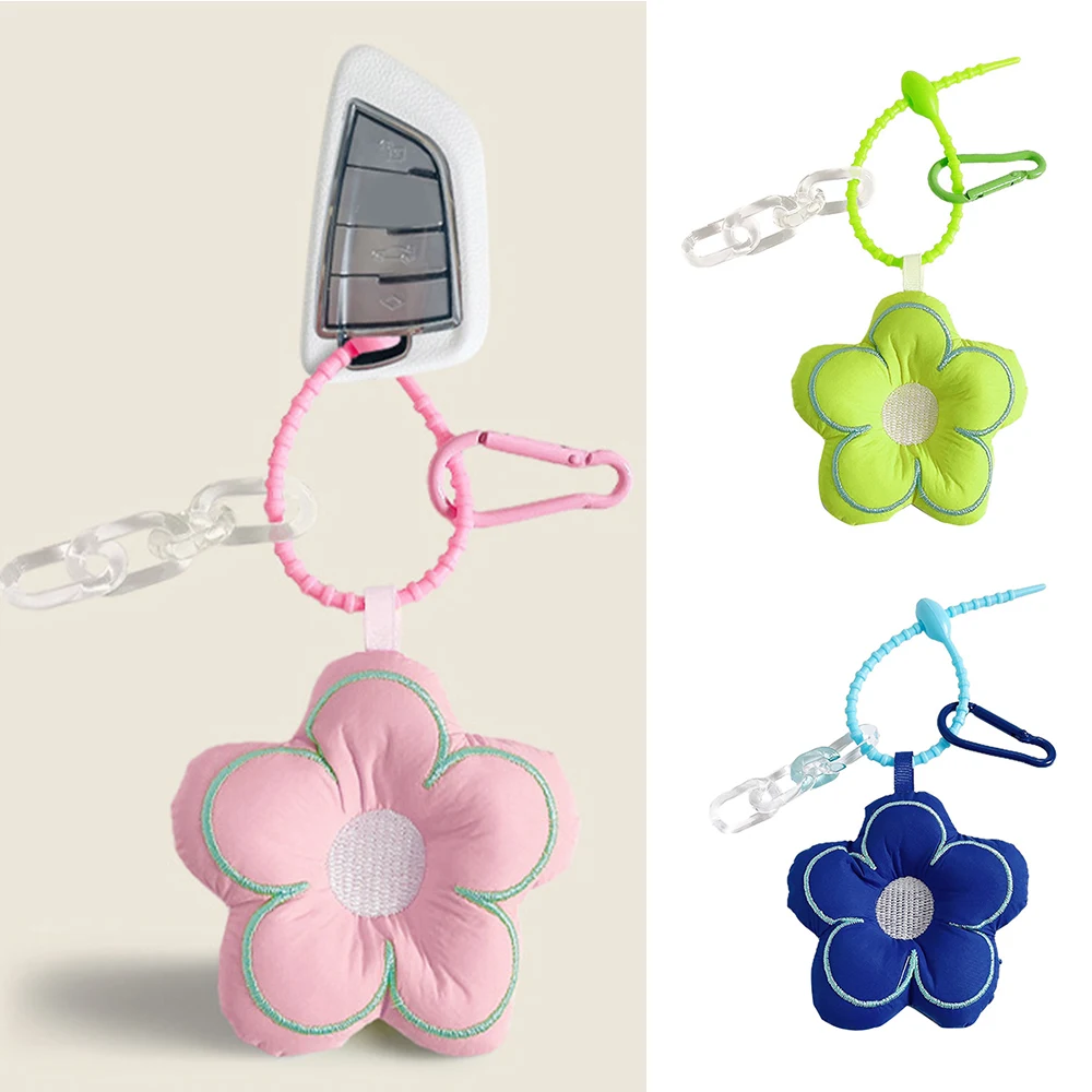 Cartoon Wool  Flowers Key Chains Korean Beaded Wristlet Lanyard Bracelet Keyring For Women Girl Bag Pendant Charms Keychain Gift image 2