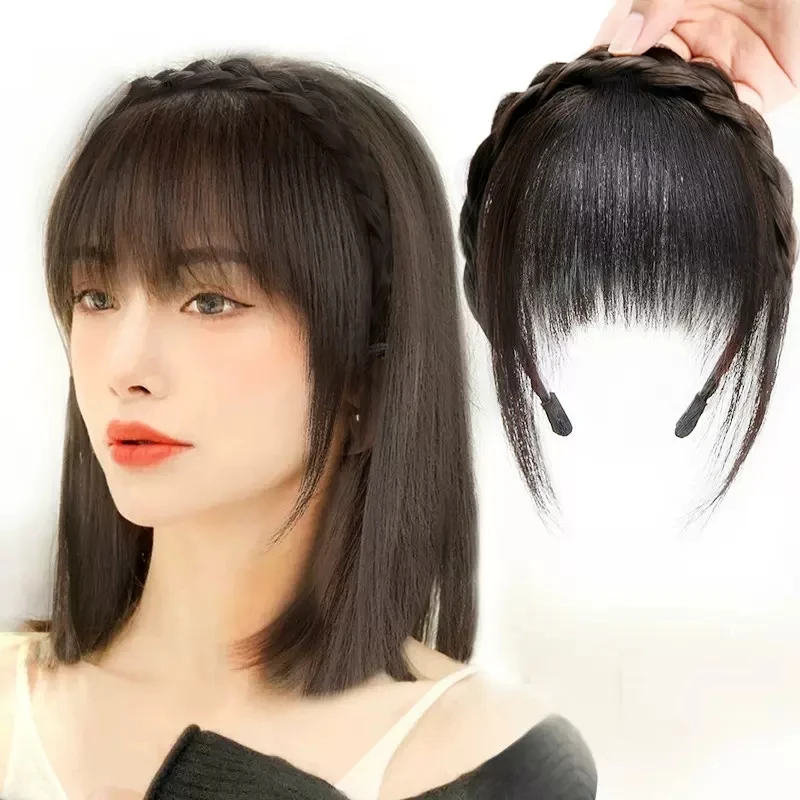 New Braided Headband Wig Synthetic Fake Bangs Hair Fringe Bands Braids Hair Extensions Hairpieces Headwear Hair Accessories