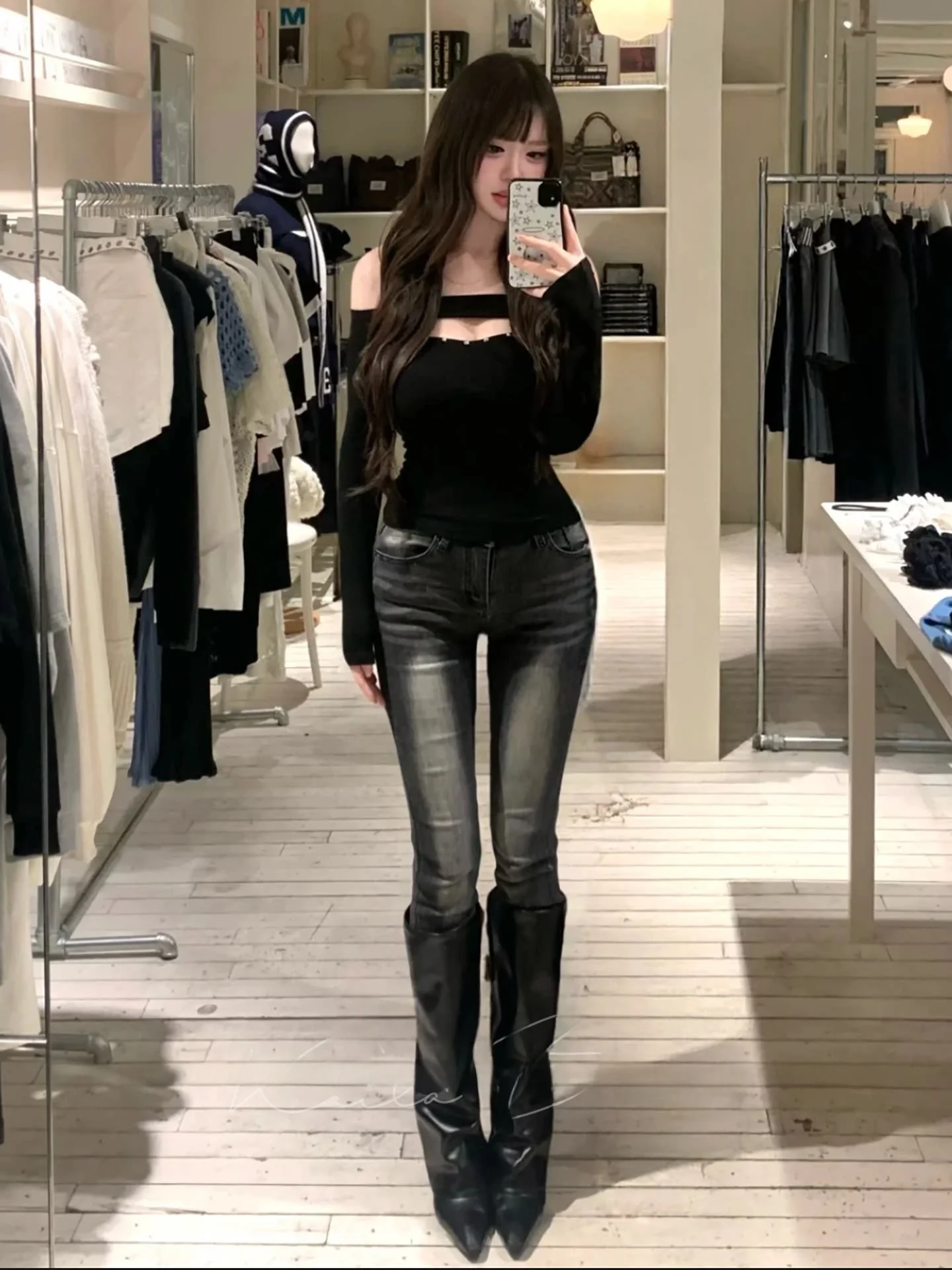 

Джинсы с высокой талией и эффектом утяжки, женские брюки-клеш, корректирующие фигуру, с эффектом подтяжки ягодиц, укороченные, из высокоэластичного хлопкового денима